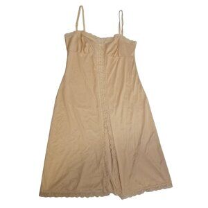 Vintage Beige/Nude Lace Slip Dress Kayser Bow Chemise Night Gown Made in Canada
